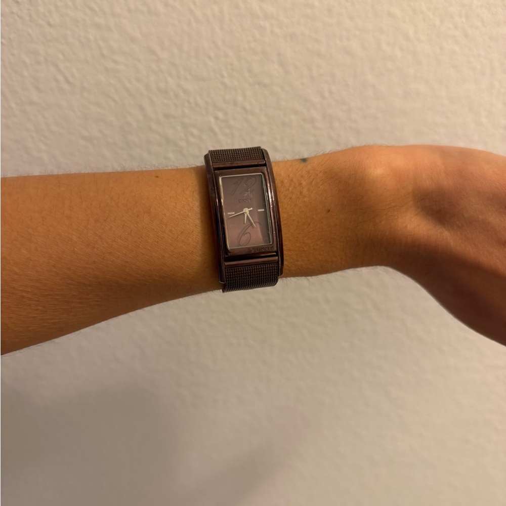 DKNY Brown Rectangular Mesh Band Watch